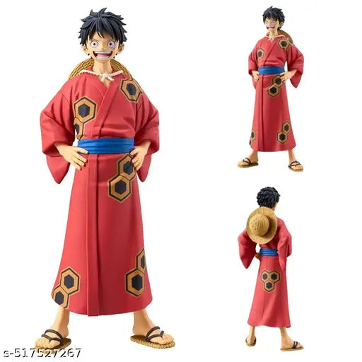Anime One Piece Figurine - Monkey D. Luffy Action Figure | Height-18cm with Stand | Highly Detailed PVC Material Without Box (One Piece Anime Figure - Luffy Red Kimono Deluxe Cloak)